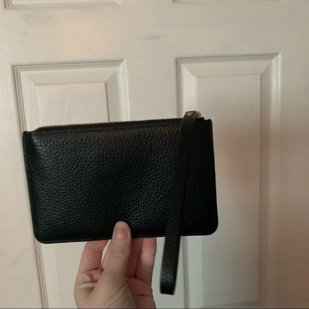 Kate Spade Black Pebbled Leather Zip Card Wallet